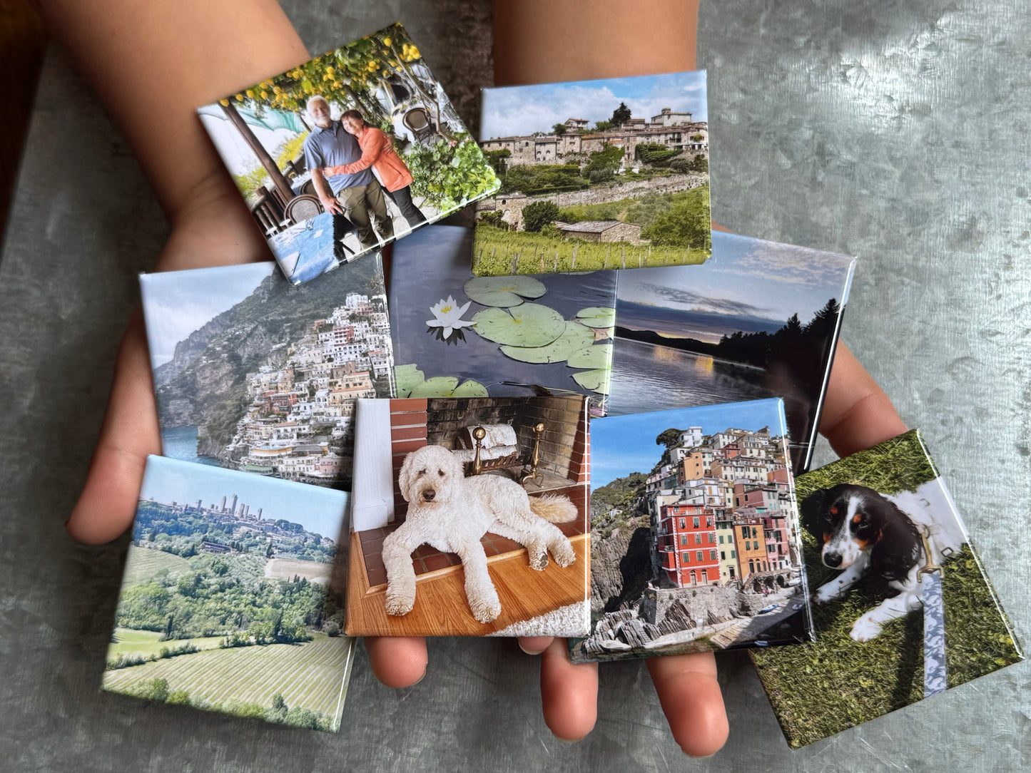Child's hands while receiving custom photo magnets as a thoughtful gift – Magnetic Momma personalized keepsakes